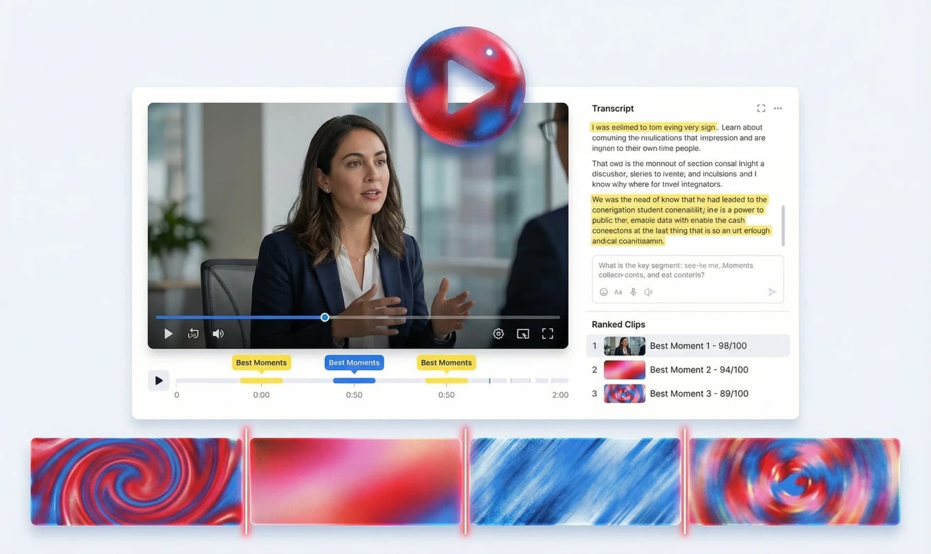 AI video editor — clips extracted from timeline